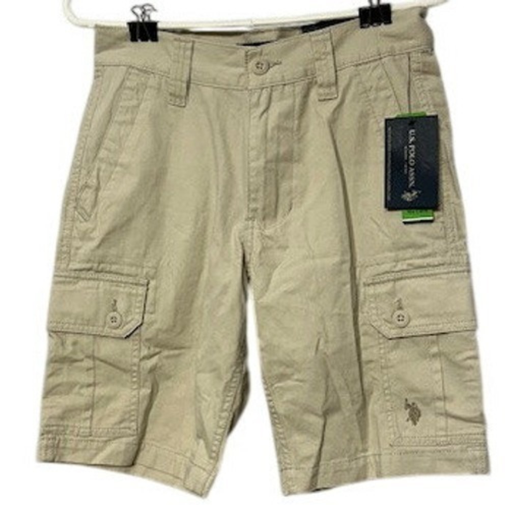 US Polo Assn Mens Cargo Shorts Khaki Tan Cotton Twill Utility Pockets NWT